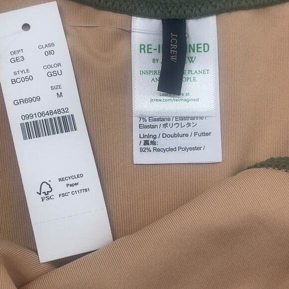 J Crew Textured Cheeky Bikini Bottom Army Green Curved Waist Size Med BC050 New - Picture 3 of 5